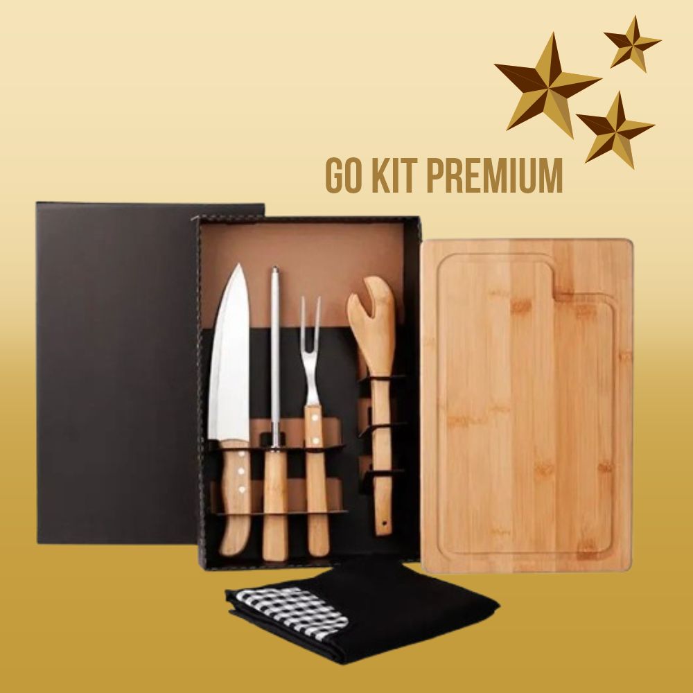 Imagem do produto KIT PARA CHURRASCO EM BAMBU COM AVENTAL E TÁBUA COM SULCO