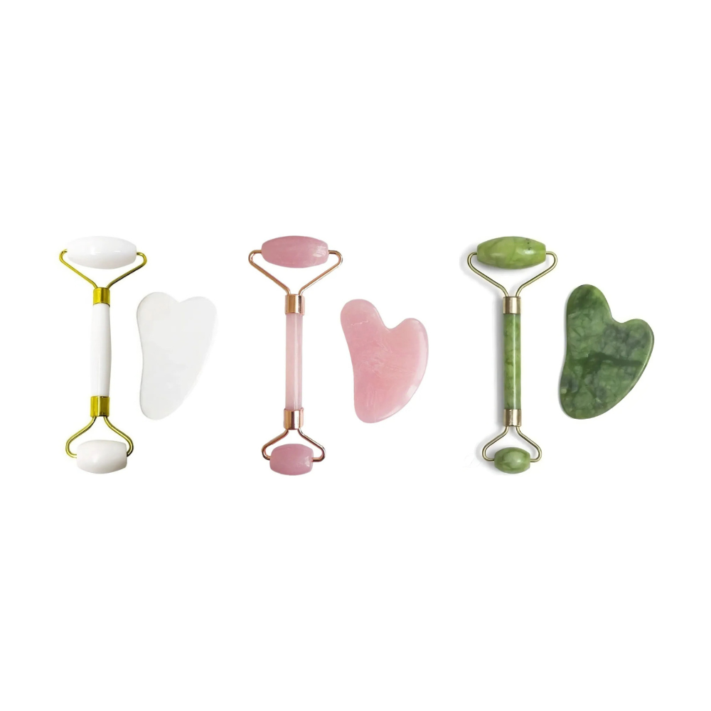 Imagem do produto Rolo Massageador Facial: quartzo branco, quartzo verde e quartzo rosa
