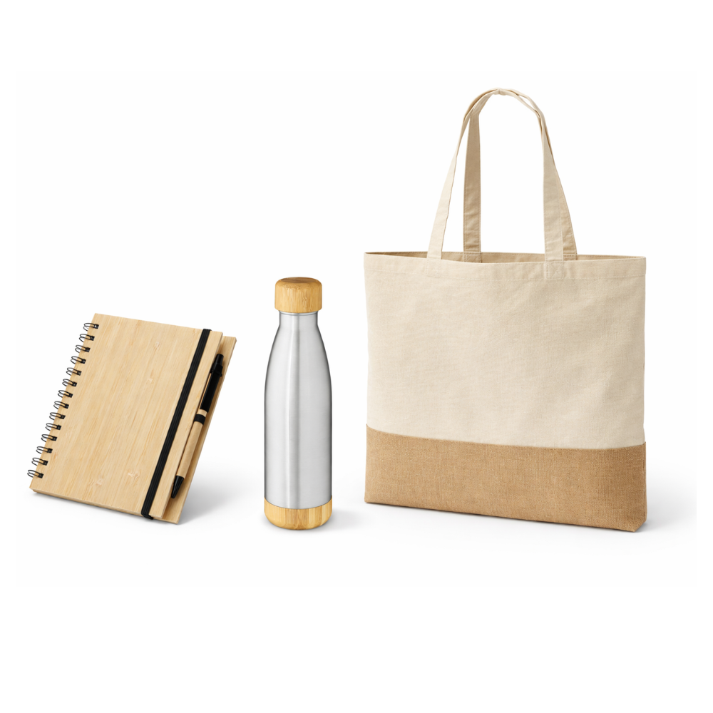 Kit Boas-Vindas Eco – Caderno, Caneta, Garrafa e Ecobag