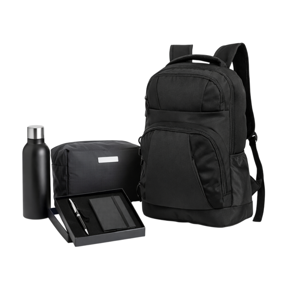 Kit Boas-Vindas Master – Mochila, Caderneta, Caneta, Garrafa e Nécessaire