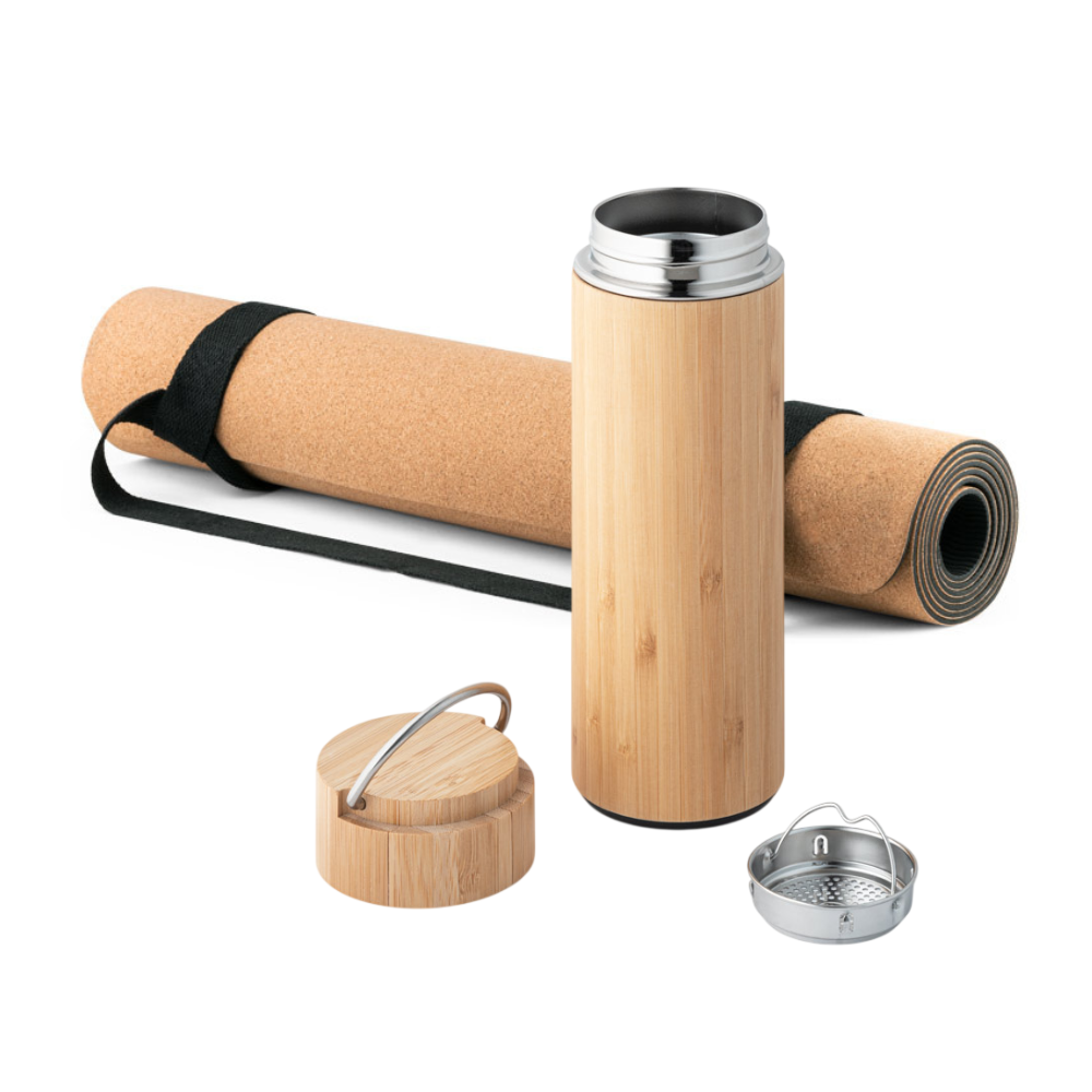 Kit Flow – Tapete de Exercício em Cortiça e Garrafa Térmica Personalizados