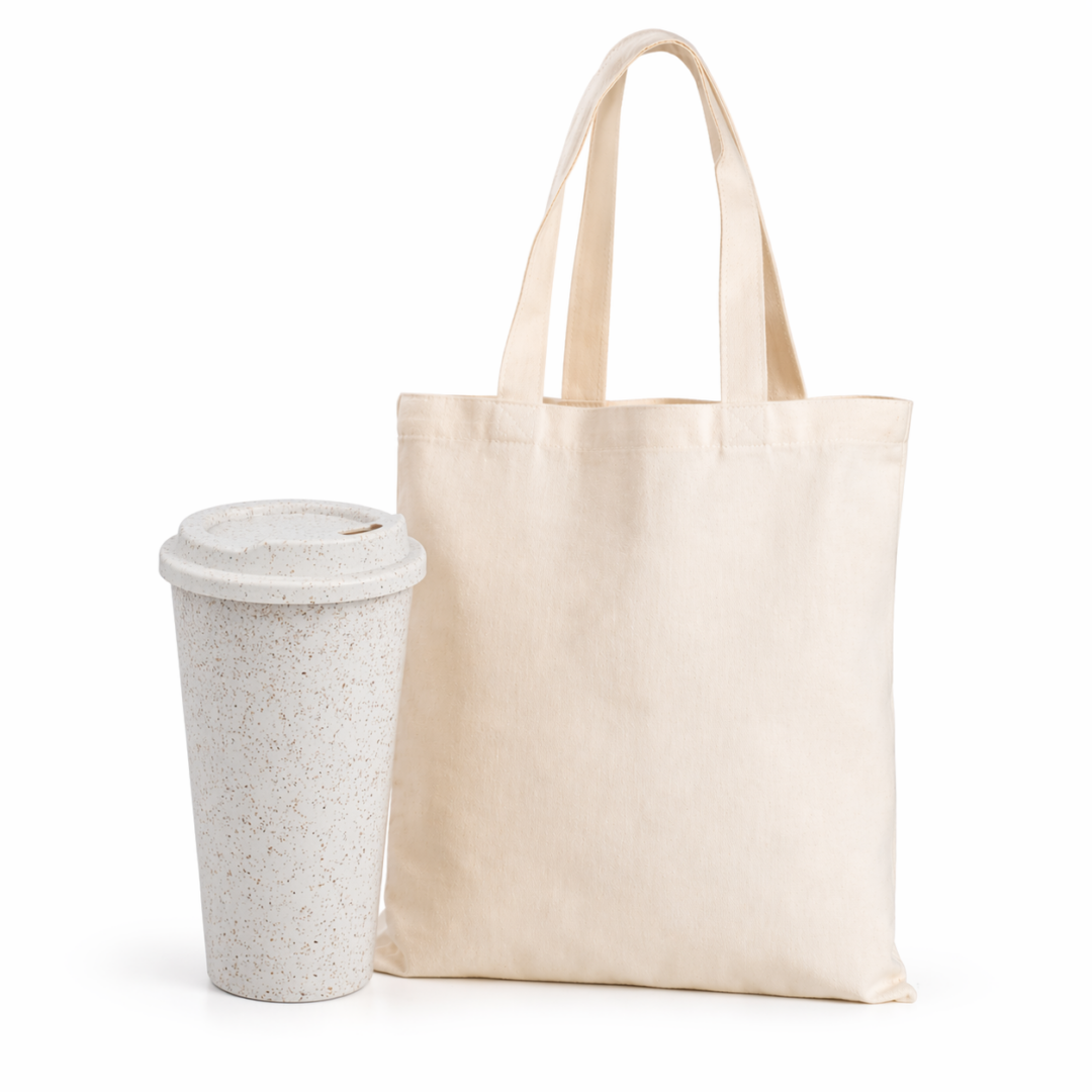 Imagem do produto Kit Eco Basic – Sacola de Algodão e Copo Fibra de Arroz
